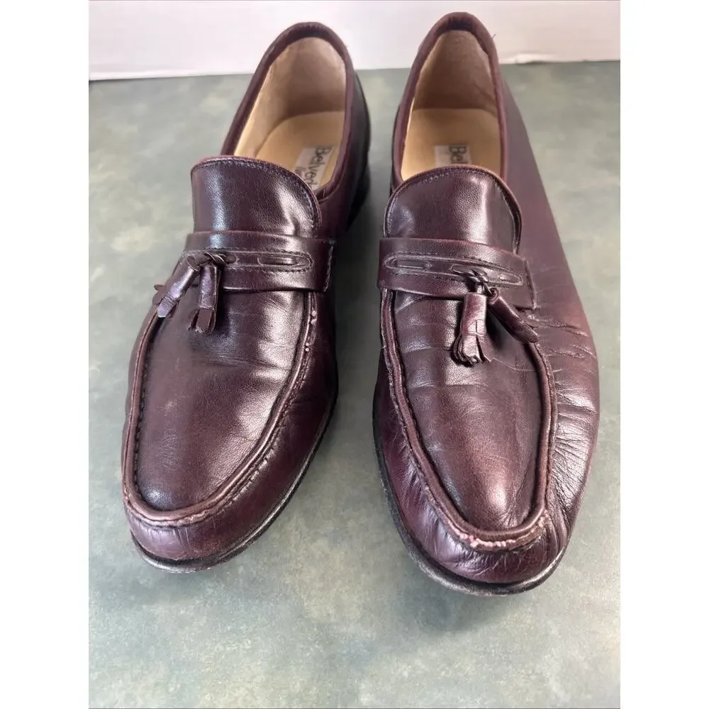 Vintage Belvedere Firenze Italy Leather Tassel Loafers Men’s 11N As Is Brown 90s